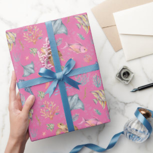 Papel De Regalo Vida oceánica acuarela texturizada rosa