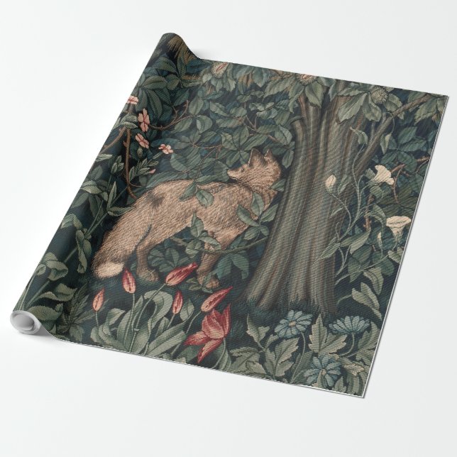 Papel De Regalo Vida silvestre William Morris Greenery Fox (Desenrollado)
