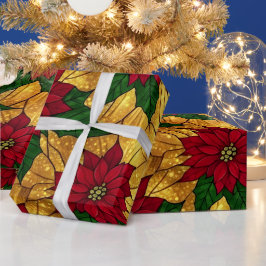 Papel De Regalo Vidrio de Iglesia Poinsettia Elegante Navidad
