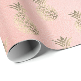 Papel De Regalo Vidrio dorado de rosa de piña tropical brillante
