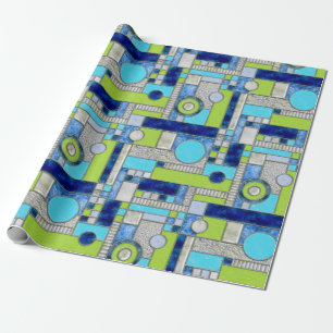 Papel De Regalo Vidrio manchado azul verde Art Deco