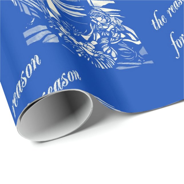 Papel De Regalo Vidrio manchado de natividad- azul (Esquina del rollo)