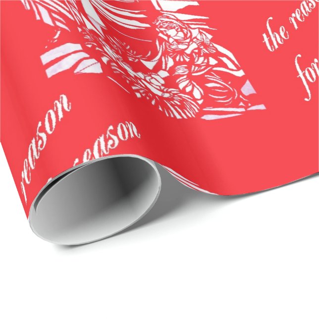 Papel De Regalo Vidrio manchado de natividad- rojo (Esquina del rollo)