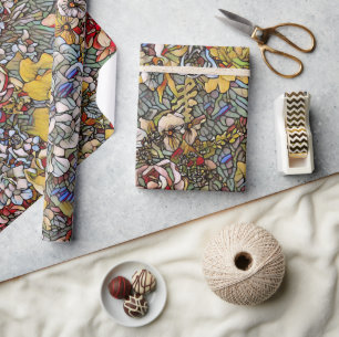 Papel De Regalo Vidrio Pintado Floral Botánico