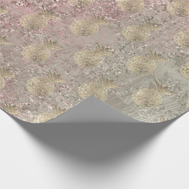 Papel De Regalo Vidrio rosa dorado de piña tropical (Esquina)