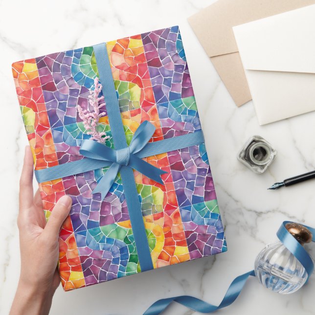 Papel De Regalo Vidrio teñido de arcoíris con acuarela (Regalar)