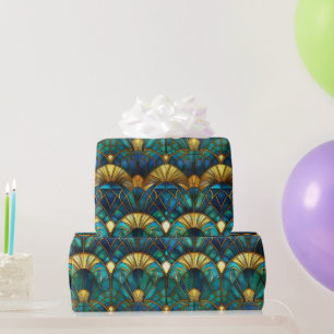 Papel De Regalo Vidrio teñido de pavo real azul turquesa y dorado