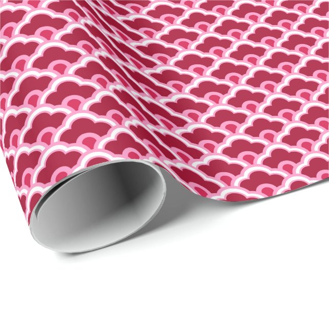 Papel De Regalo Vieiras chinas, vino de Borgoña y rosa (Esquina del rollo)