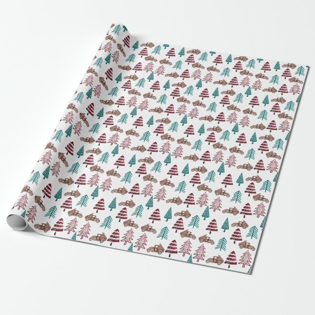 Papel De Regalo Vieja entrega roja y verde del árbol de navidad (Desenrollado)