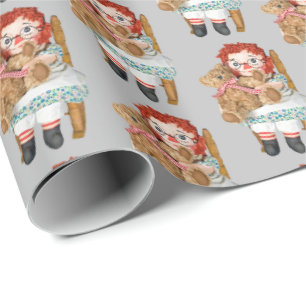 Papel De Regalo vieja muñeca rag con oso de peluche