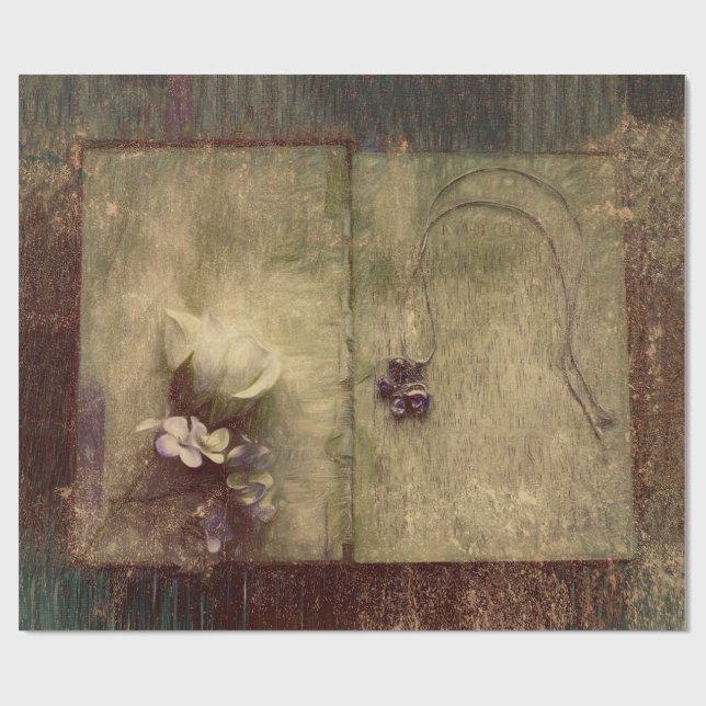 Papel De Regalo Vieja textura antigua Sepia marrón floral (Superficie plana)