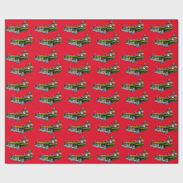 Papel De Regalo ¡Viejo auto Santa Negro! (Costura)