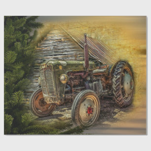 Papel De Regalo Viejo Bar Rústico Vintage Green Tractor