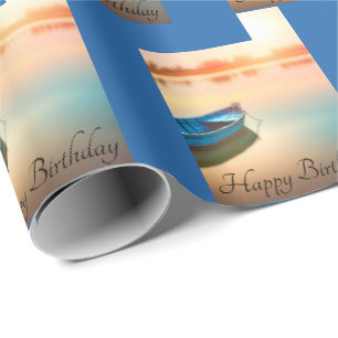 Papel De Regalo Viejo barco azul para el cumpleaños