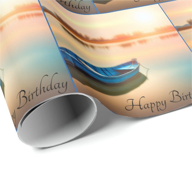 Papel De Regalo Viejo barco azul para el cumpleaños (Esquina del rollo)