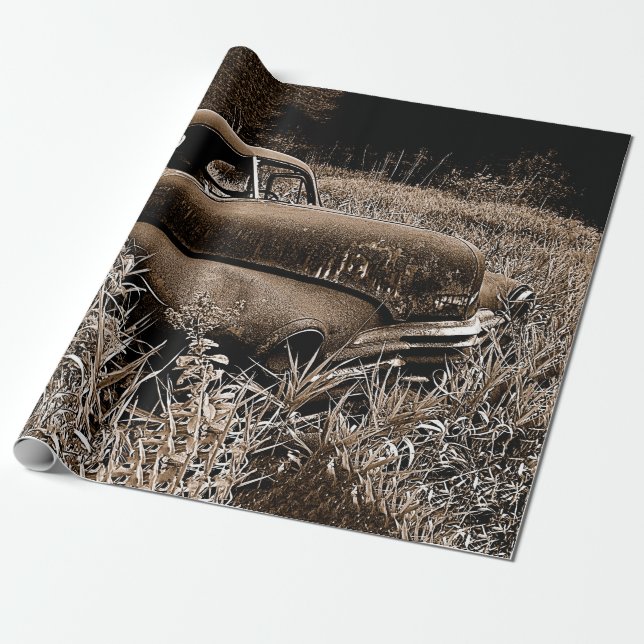 Papel De Regalo Viejo coche de época Sepia Decoupage rústica (Desenrollado)