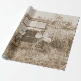 Papel De Regalo Viejo Coche Vintage Sepia Textura Rústica Antigua