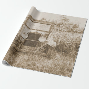 Papel De Regalo Viejo Coche Vintage Sepia Textura Rústica Antigua