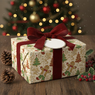 Papel De Regalo Viejo hombre de pan de jengibre y árboles de Navid