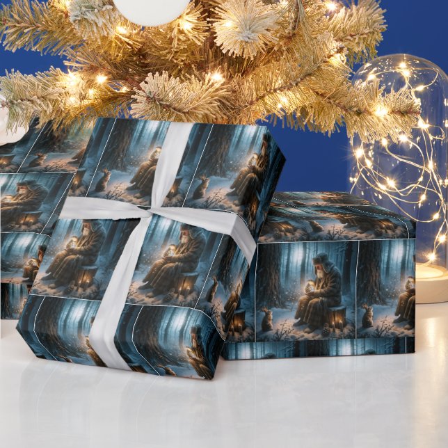 Papel De Regalo Viejo hombre Navidad con conejo (Vacaciones)