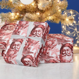 Papel De Regalo Viejo Légrafo De Moda Santa Y Rojo De Renos