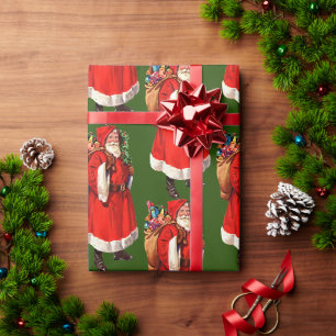 Papel De Regalo Viejo Mundo Santa Vintage Navidad