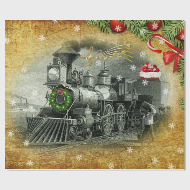 Papel De Regalo Viejo tren de vapor navideño (Superficie plana)