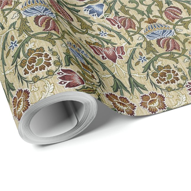 Papel De Regalo Viejo William Morris Pink Blue Brocade (Esquina del rollo)