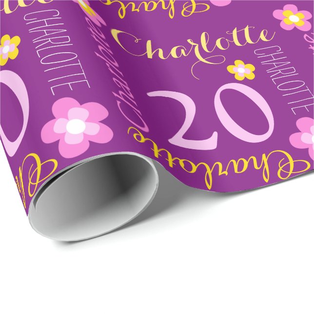 Papel De Regalo Vigésimo abrigo personalizado flor del cumpleaños (Esquina del rollo)