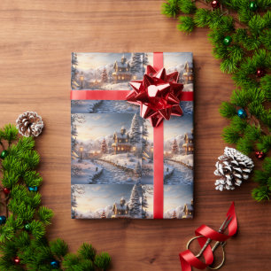 Papel De Regalo Villa acogedora en el ilustracion de los Navidades