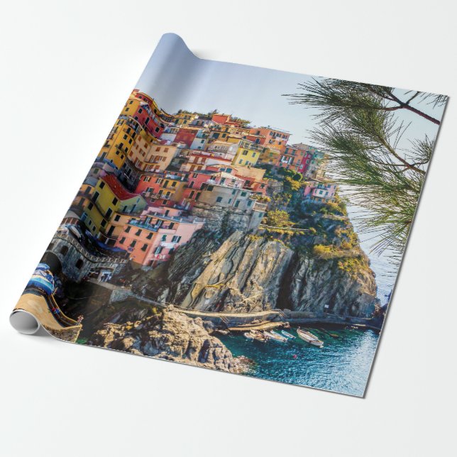 Papel De Regalo Villa Escenaria, Cinque Terre, Liguria, Italia  (Desenrollado)