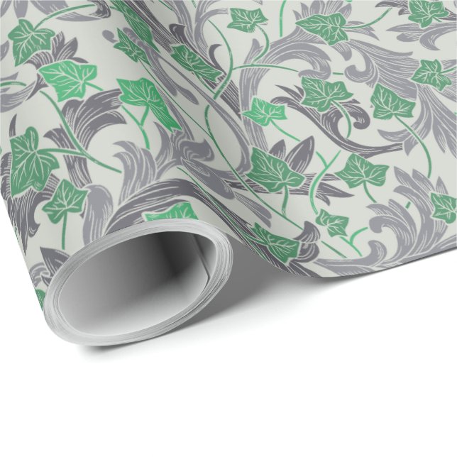 Papel De Regalo Vinas de marfil verde añejo crecen en Trellis (Esquina del rollo)