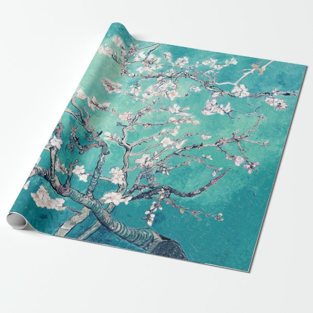 Papel De Regalo Vincent Van Gogh Almond Flores Turquoise (Desenrollado)