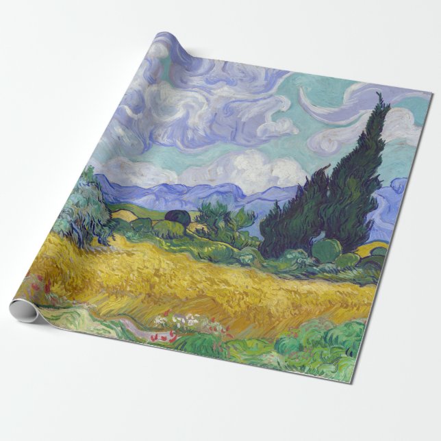 Papel De Regalo Vincent Van Gogh - Campo de trigo con cipreses (Desenrollado)