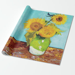 Papel De Regalo Vincent Van Gogh Tres Girasoles En un Jarrón