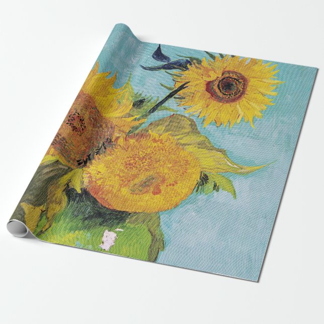 Papel De Regalo Vincent Van Gogh - Tres girasoles en una caja (Desenrollado)