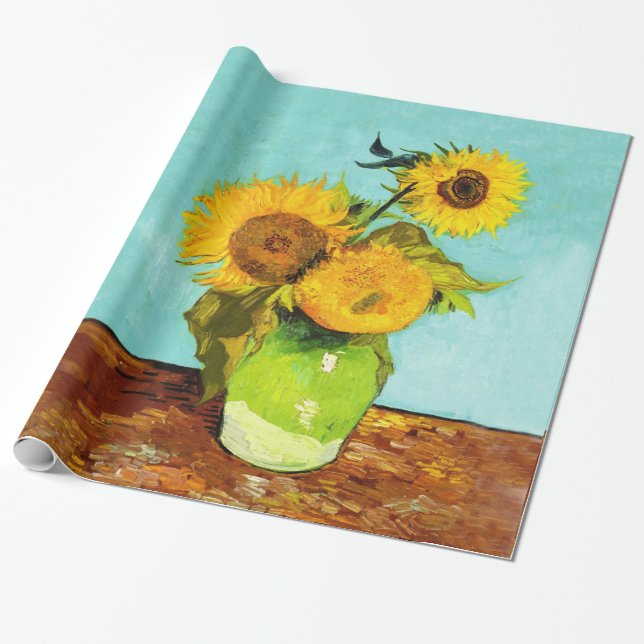 Papel De Regalo Vincent Van Gogh Tres Girasoles En Una Vara (Desenrollado)