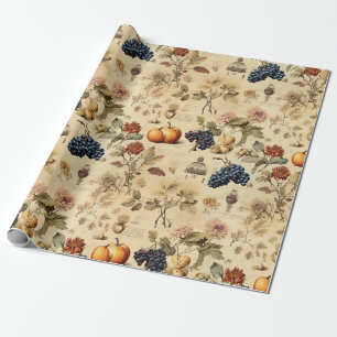 Papel De Regalo Viñedo Otoñal Antiguo Calabaza Uva Botánica