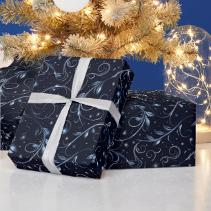 Papel De Regalo Vines Greenery Stars Polka Dots Blue Navidades