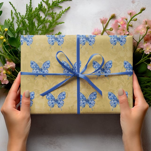 Papel De Regalo Viñeta Chinoiserie Blue White Butfly Gold (Subido por el creador)