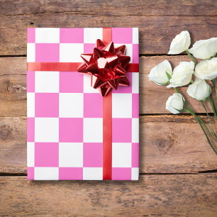 Papel De Regalo Viñeta de tablero de ajedrez rosa y blanco