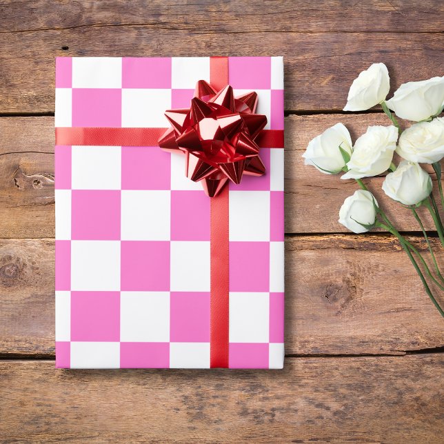 Papel De Regalo Viñeta de tablero de ajedrez rosa y blanco (Subido por el creador)