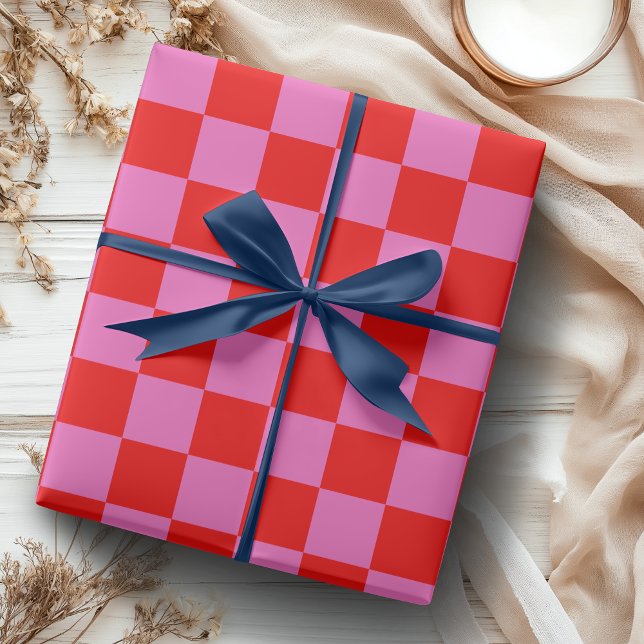 Papel De Regalo Viñeta de tablero de ajedrez rosa y rojo (Subido por el creador)