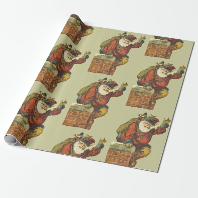 Papel De Regalo Viñeta Santa cayendo por la chimenea (Desenrollado)