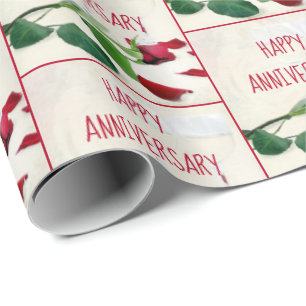 Papel De Regalo Vino de aniversario y rosa rojo
