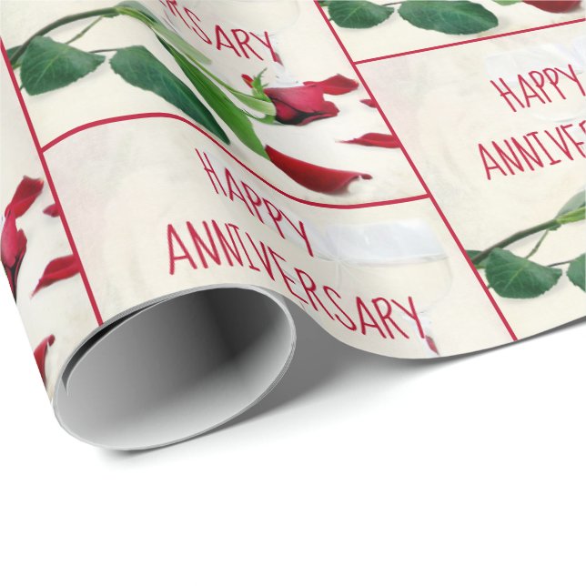 Papel De Regalo Vino de aniversario y rosa rojo (Esquina del rollo)