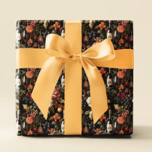 Papel De Regalo Vino de Fiesta Estampado Floral Navidad