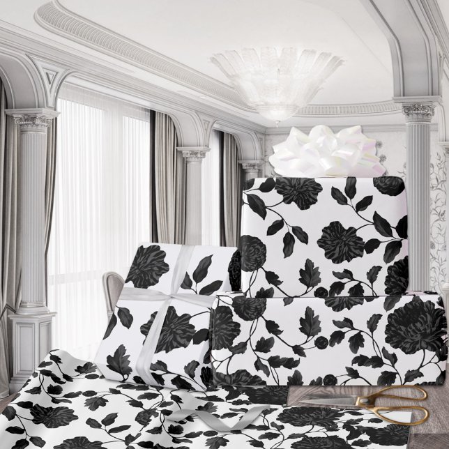 Papel De Regalo Vino De Toile Floral Negro Sobre Blanco (Subido por el creador)