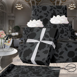 Papel De Regalo Vino Floral Negro Elegante En Gris De Carbón