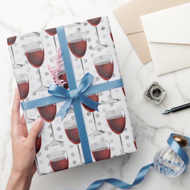 Papel De Regalo Vino rojo con puntos plateados (Regalar)